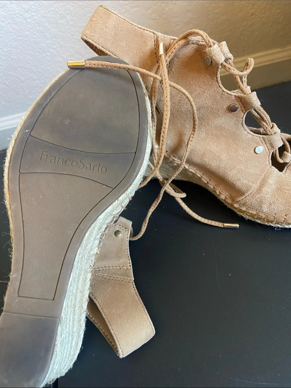 Franco Sarto Beige/Tan Suede Espadrille Wedge Sandals